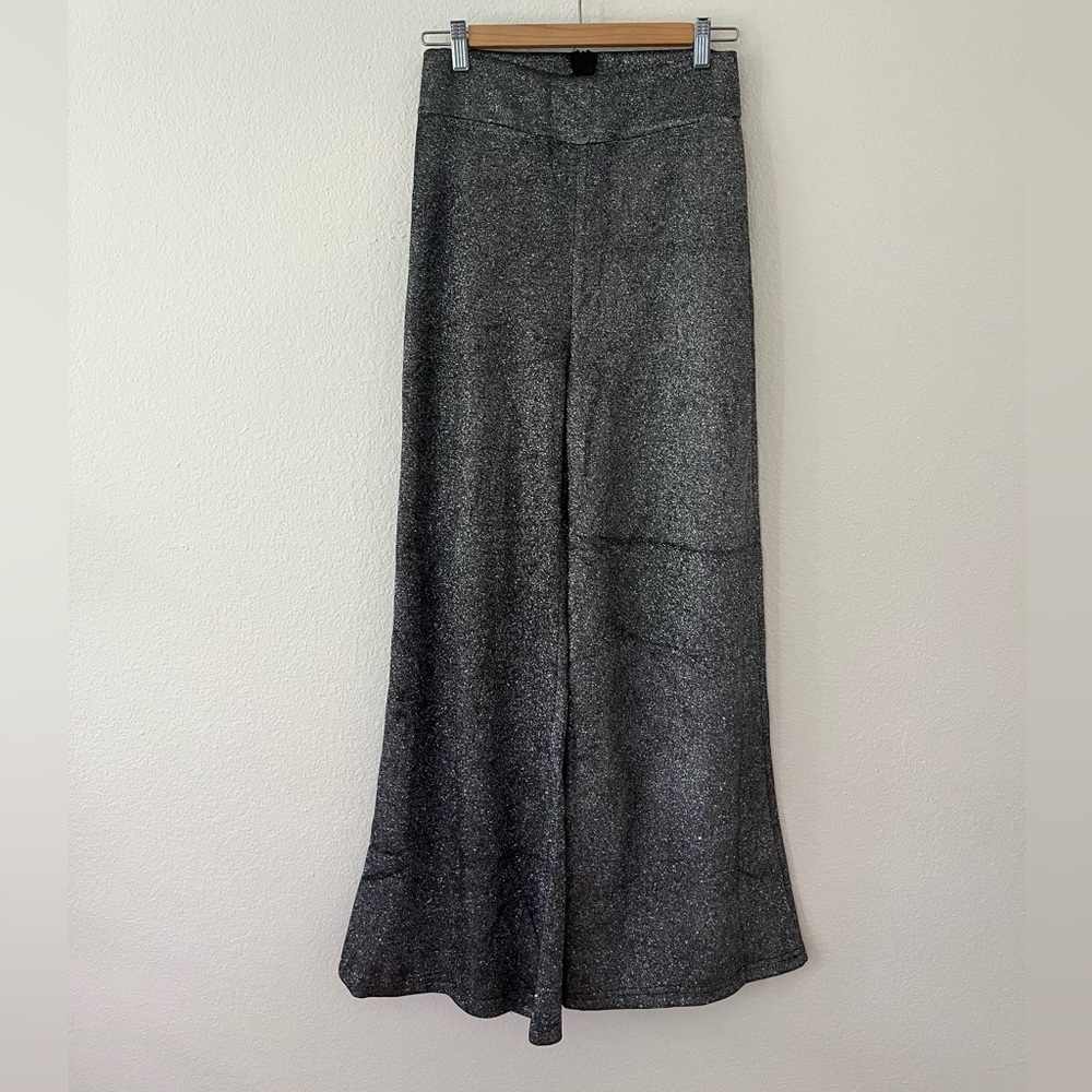 Silver Glitter Wide-Leg Pants